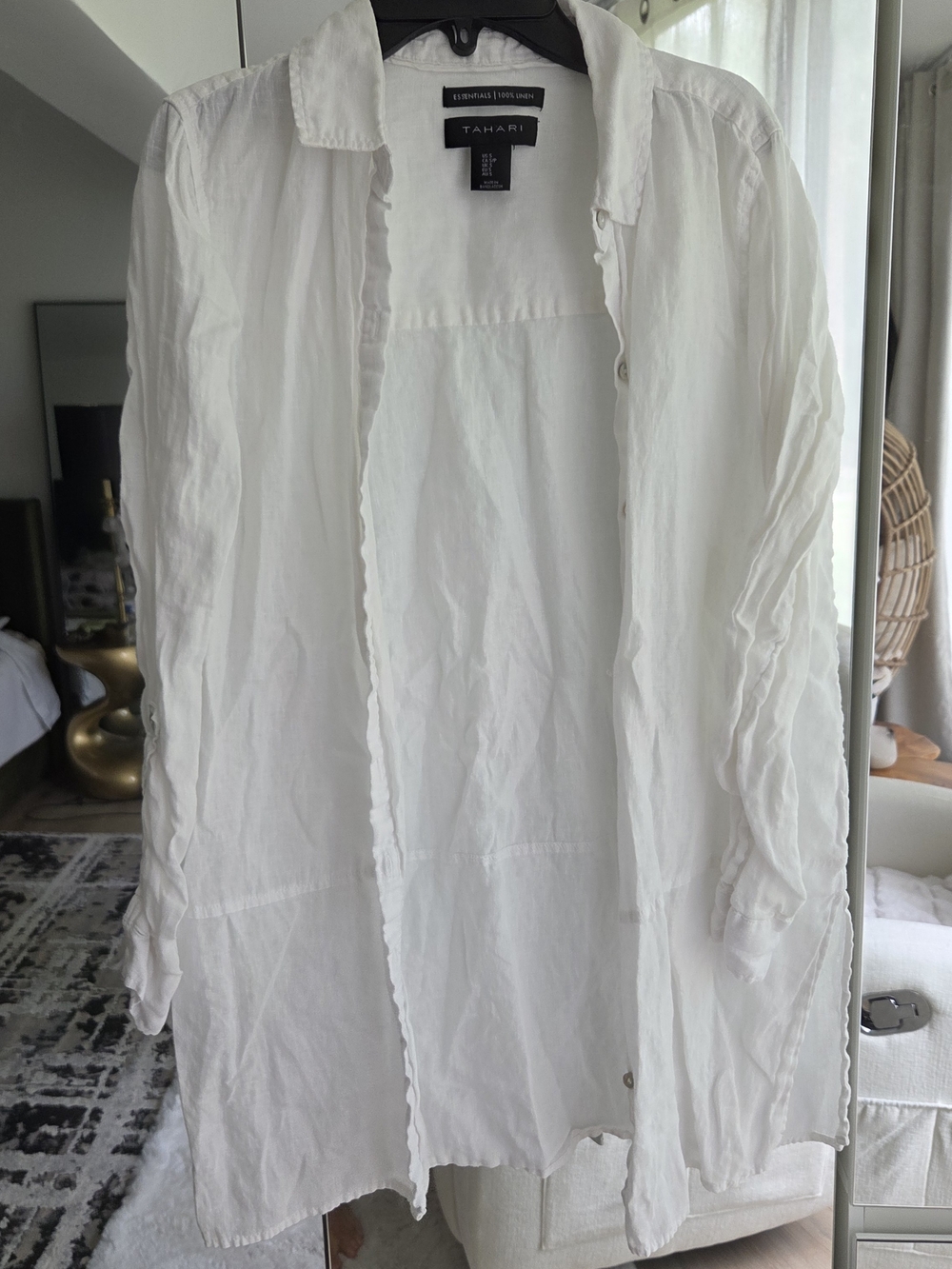 Tahari 100% Linen White Lightweight Button-Down Long Shirt